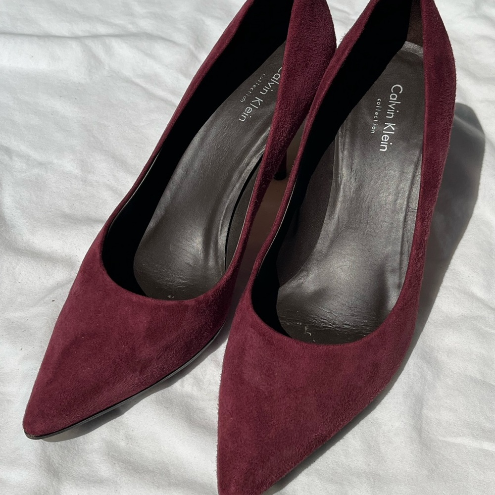 Calvin Klein Burgundy Suede Pointed Toe Pumps | Size 9